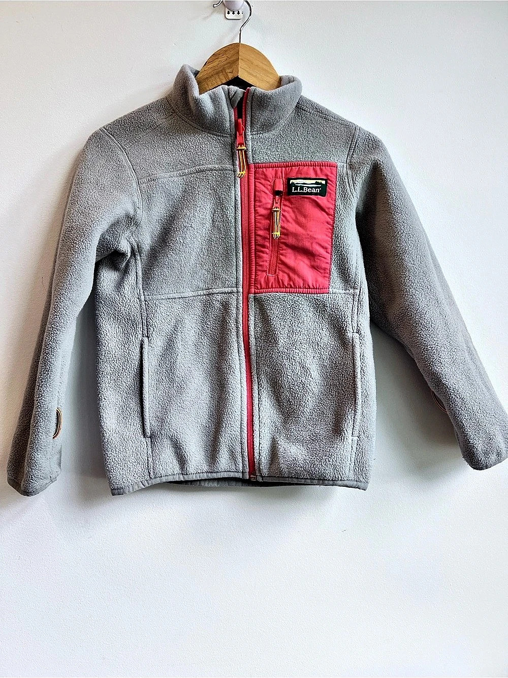 L.L.Bean Kids' Mountain Classic Fleece Jacket Gray & Salmon Large